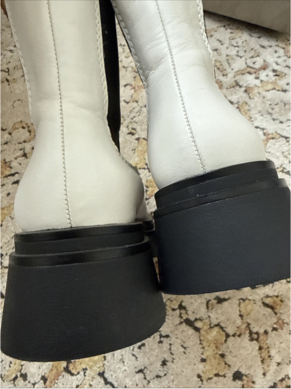 Zara Leather Ankle Boots Cream Off White Low Heel Size 6 - Picture 4 of 8